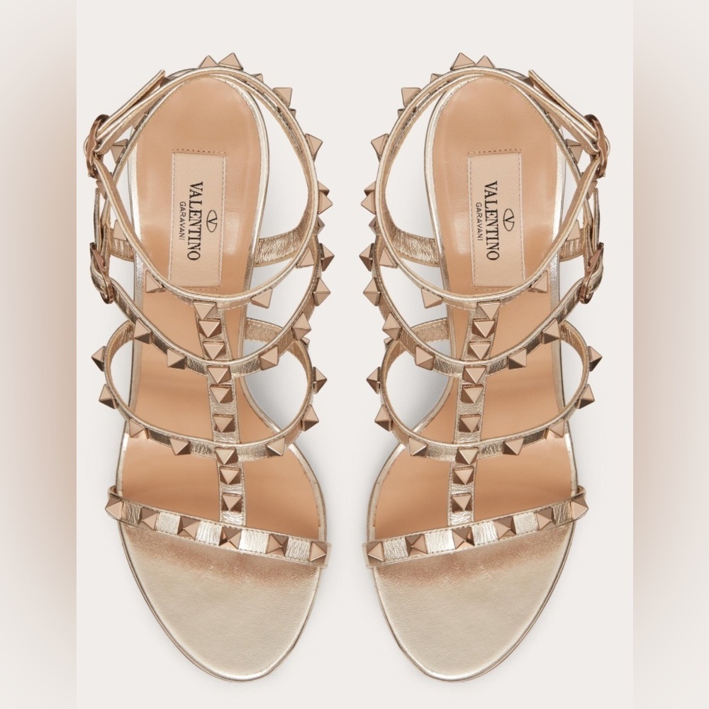 Valentino Garavani - Rockstud Metallic Calfskin Leather Ankle Strap Sandal 100mm - Picture 5 of 5